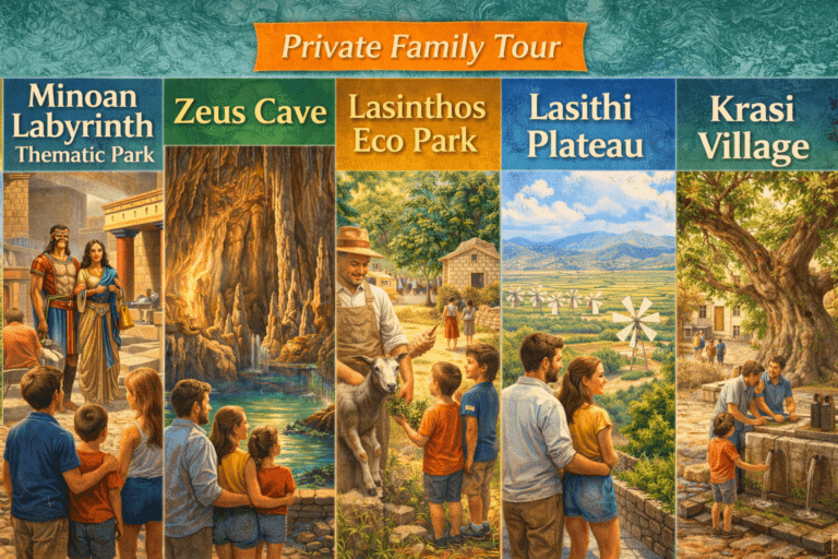 Private Family Tour | Minoan Labyrinth Thematic Park | Zeus cave | Lasinthos Eco Park | Lasithi Plateau | Krasi Village – 660723