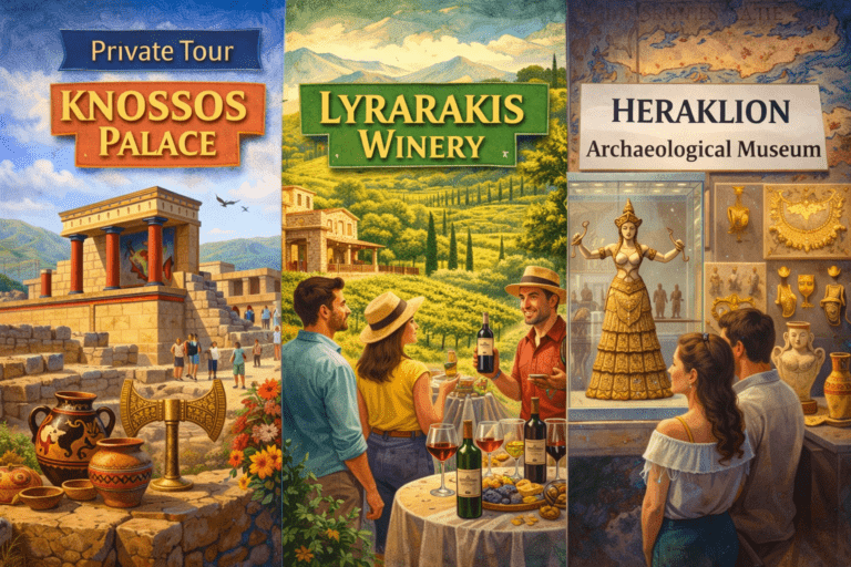 From Elounda: Private Tour | Knossos Palace, Lyrarakis Winery, Heraklion Archeological Museum – 947483