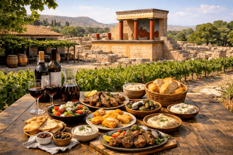 From Elounda: Private Tour | Knossos Palace, Winery Visit and Lunch at Peza Village – 856296