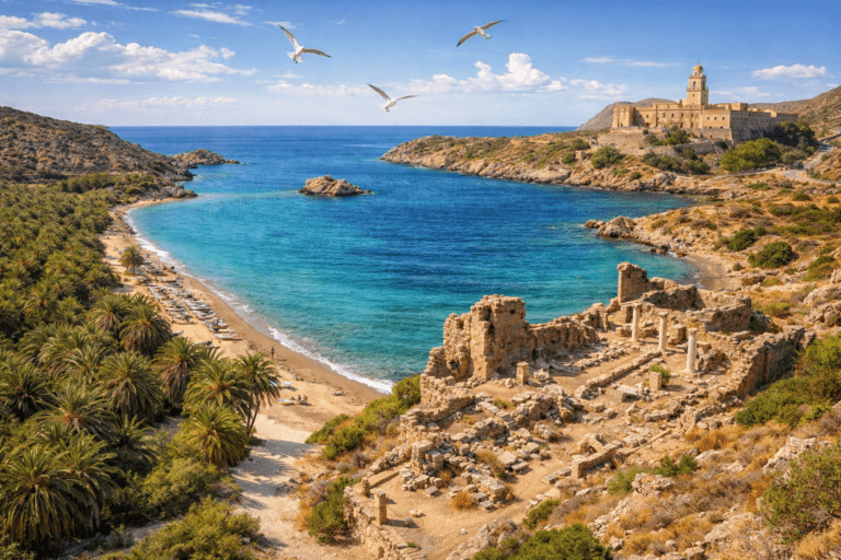 From Elounda: Private Tour | Discover Vai Beach, Ancient Itanos, Toplou Monastery – Private Tour, Lunch, & Sitia City Stroll – 851263